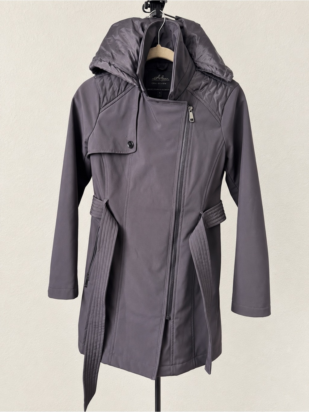 Sebby Collection Hooded Softshell Trench Coat – Graphite 🩶
